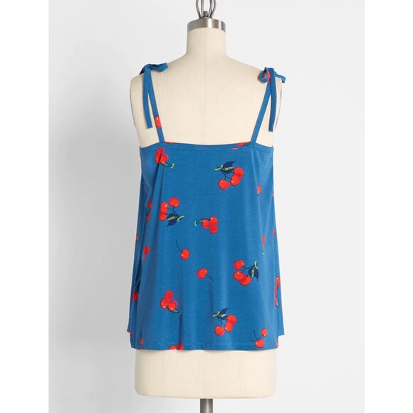 Modcloth Tank Top Womens XS Blue Cherry Bomb Print Coquette 90s Kidcore Retro - Picture 11 of 15